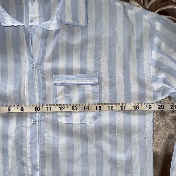 Stars Above Simply Cool Blue Striped Button-Up Sleep Shirt Satin Trim Sz S - Picture 7 of 12